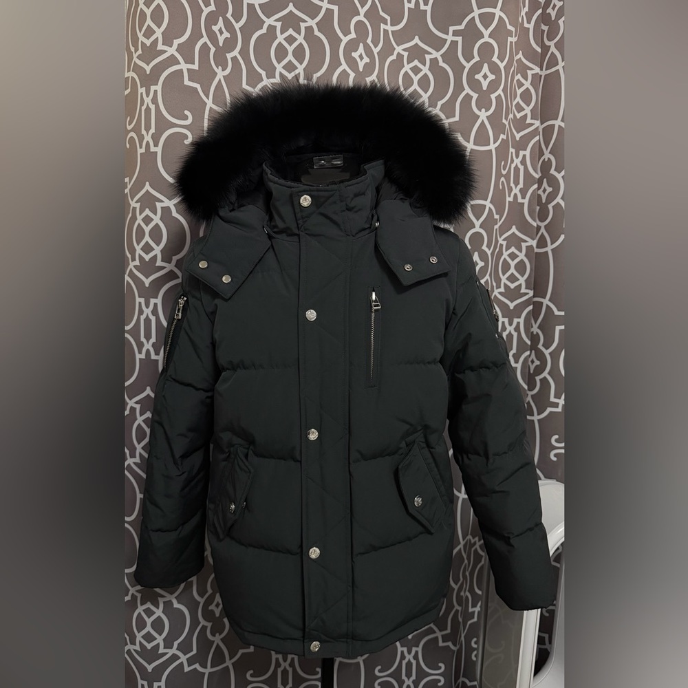 Moose Knuckles Kids Black - dark Grey Puffer Jacket with Fur Trim hood